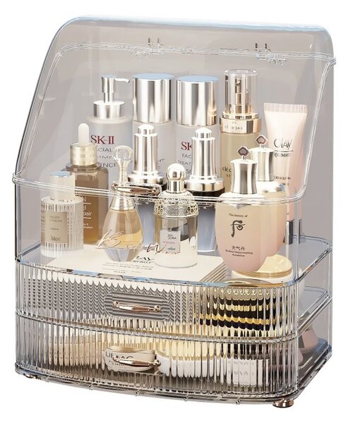 Organizator cosmetic, depozitare compartimentata, cu sertare, Transparent
