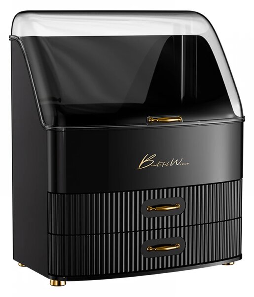 Organizator cosmetic, depozitare compartimentata, cu sertare, Negru
