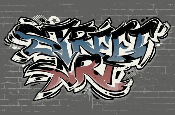 Tapet cu imitație de cărămidă și inscripție Street Art