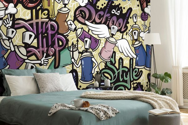 Tapet street art vesel cu contrast galben