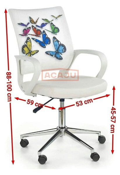 Scaun birou cu fluturi pentru copii BUTTERFLY IBIS, alb, piele ecologi