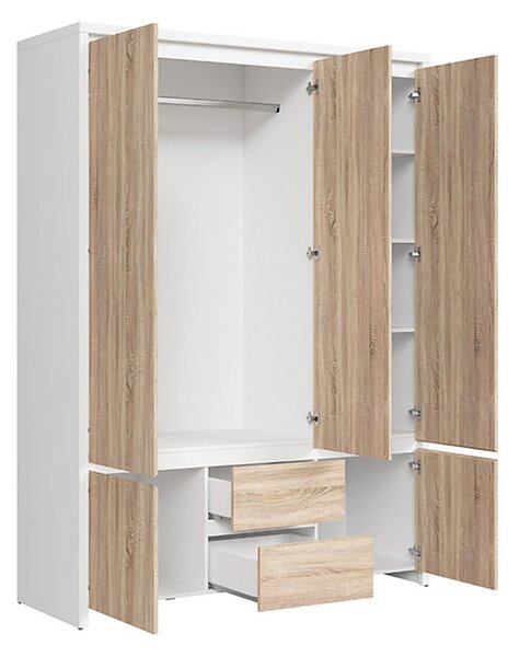 Dulap KASPIAN, stejar sonoma/alb, PAL, cu 5 usi si 2 sertare, 154x56x2