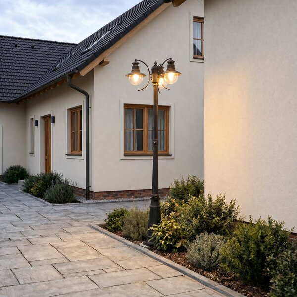 Lindby lumina de exterior Eddie, 198 cm, rugina, metal, IP44, E27, reglabil, Maro / Rugină, Metal, Casă de țară / Rustic
