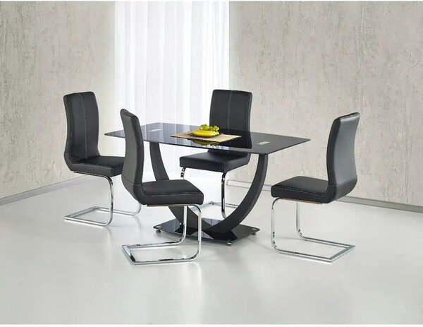Masa ANTON, negru transparent/negru, sticla/metal, 140x80x75 cm