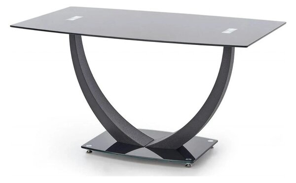 Masa ANTON, negru transparent/negru, sticla/metal, 140x80x75 cm