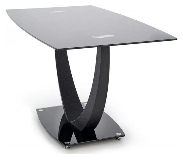 Masa ANTON, negru transparent/negru, sticla/metal, 140x80x75 cm