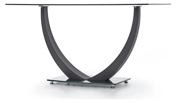 Masa ANTON, negru transparent/negru, sticla/metal, 140x80x75 cm