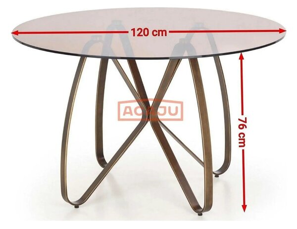Masa LUNGO, maro/auriu, sticla securizata/metal, 120x120x76 cm