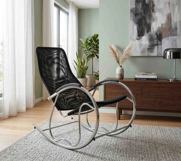 Scaun balansoar BEN 2, negru/crom, panza/metal, 55x97x99 cm