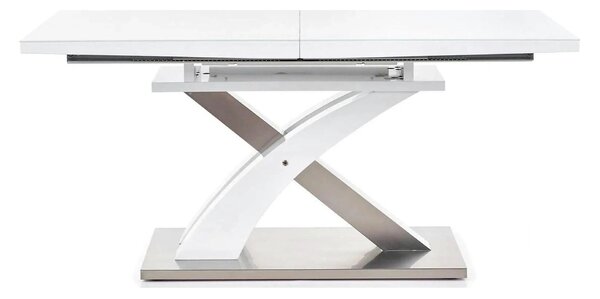 Masa alb lucios SANDOR, extensibila, alb/crom, 160/220x90x77 cm