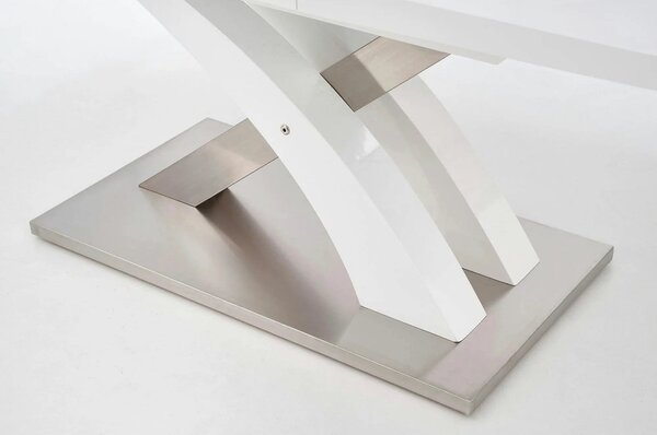 Masa alb lucios SANDOR, extensibila, alb/crom, 160/220x90x77 cm