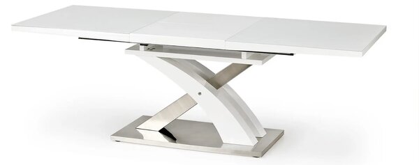 Masa alb lucios SANDOR, extensibila, alb/crom, 160/220x90x77 cm