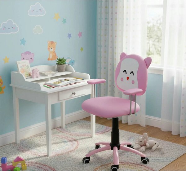 Scaun de birou copii roz KITTY, piele ecologica, 54x49x76/86 cm