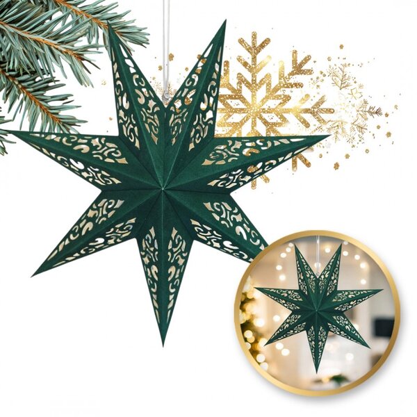 Stea de hartie pentru Craciun cu sapte colturi STARLET DELUXE 35 cm, verde