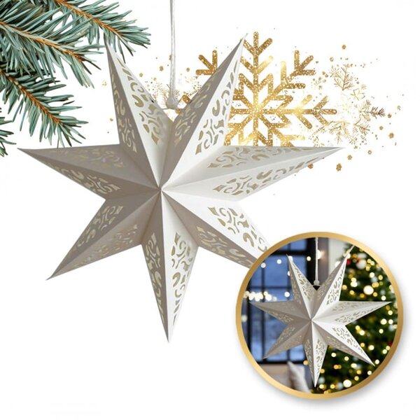 Stea de hartie de Craciun cu sapte colturi STARLET DELUXE 35 cm, alba