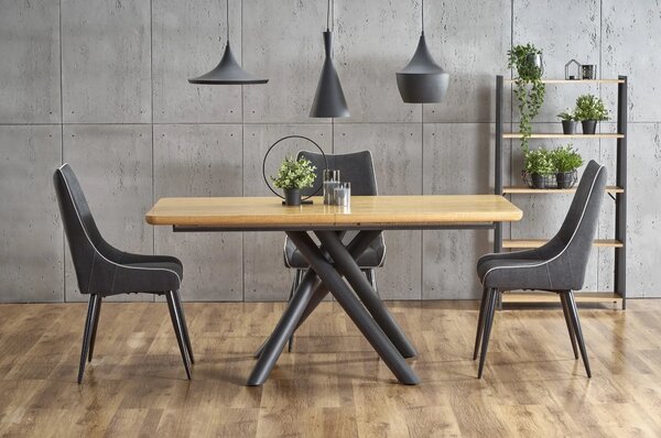 Masa mare living DERRICK, stejar natural/negru, 160/200x90x75 cm