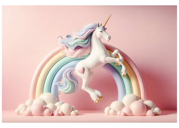 Fototapet unicorn pastelat în curcubeu
