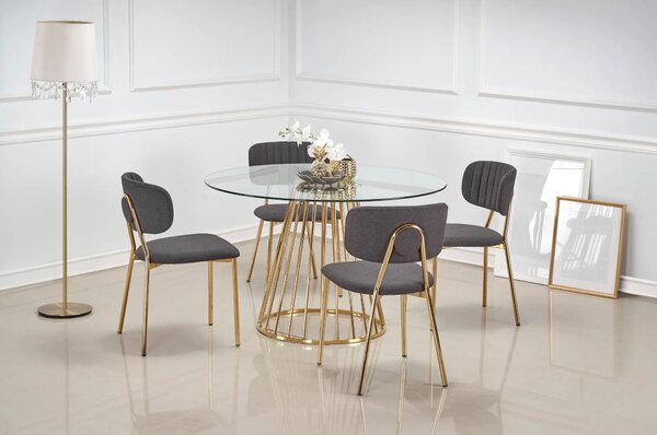Masa sticla rotunda bucatarie LIVERPOOL, transparent/auriu, 120x120x75