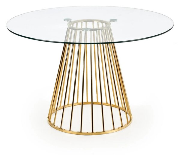 Masa sticla rotunda bucatarie LIVERPOOL, transparent/auriu, 120x120x75