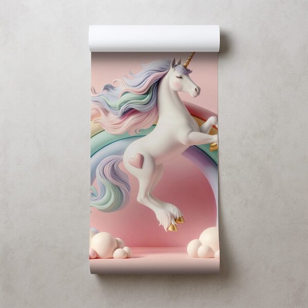 Fototapet unicorn pastelat în curcubeu