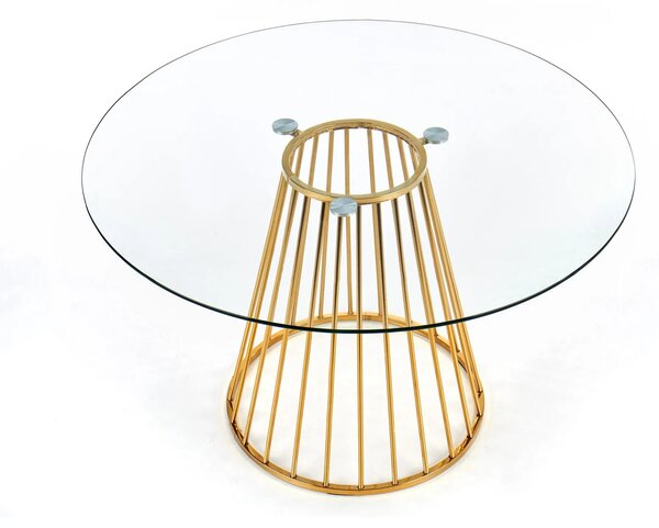 Masa sticla rotunda bucatarie LIVERPOOL, transparent/auriu, 120x120x75