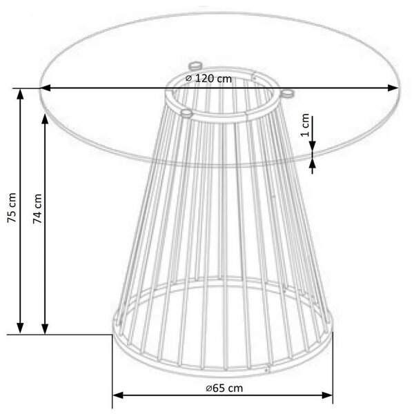 Masa sticla rotunda bucatarie LIVERPOOL, transparent/auriu, 120x120x75