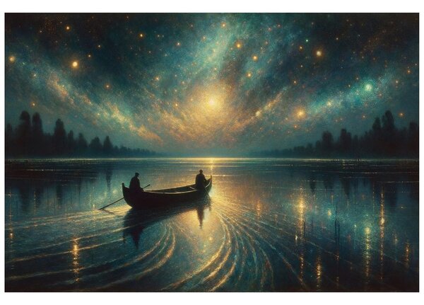 Tapet lac nocturn sub cer înstelat