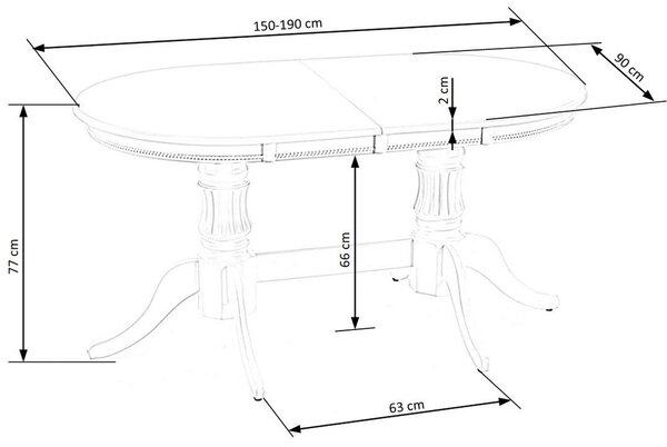 Masa alba vintage JOSEPH, 150/190x90x77 cm