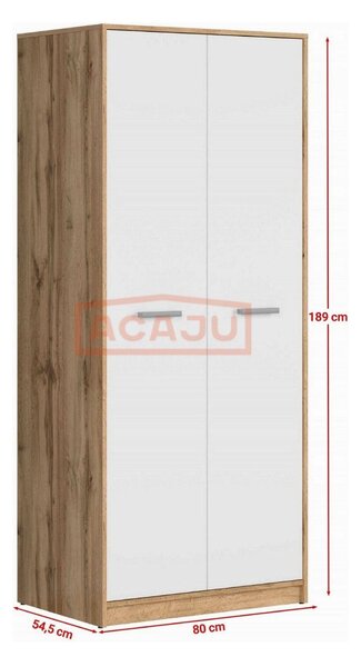 Dulap MATOS, alb/stejar, PAL, cu doua usi, 80x55x189 cm