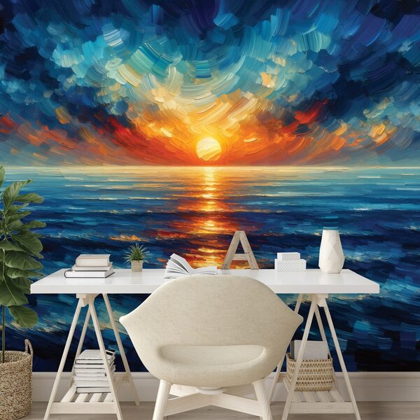 Fototapet apus dramatic de soare peste ocean