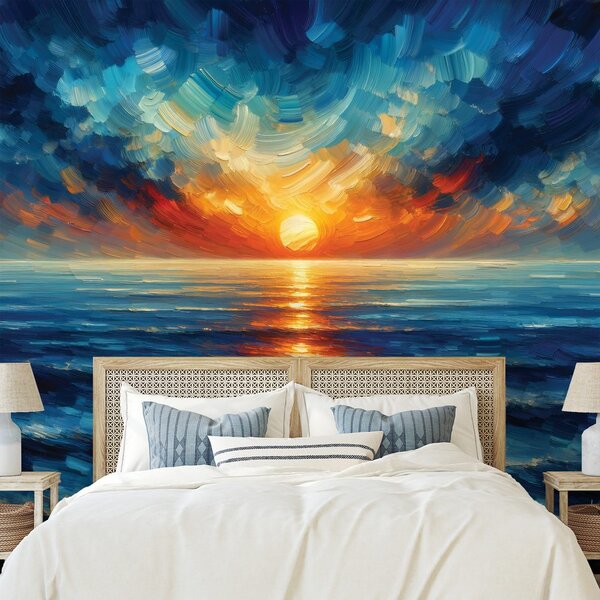 Fototapet apus dramatic de soare peste ocean