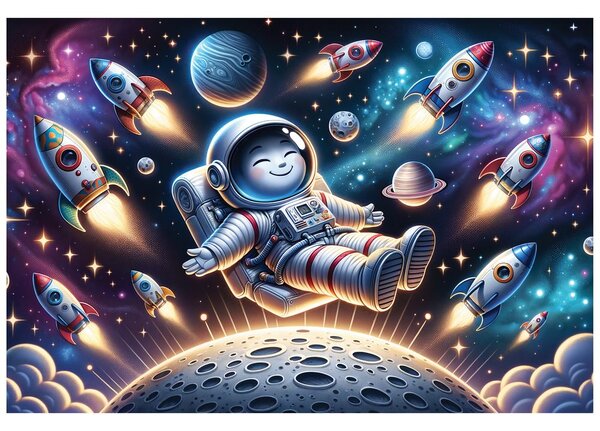 Fototapet astronaut vesel printre rachete