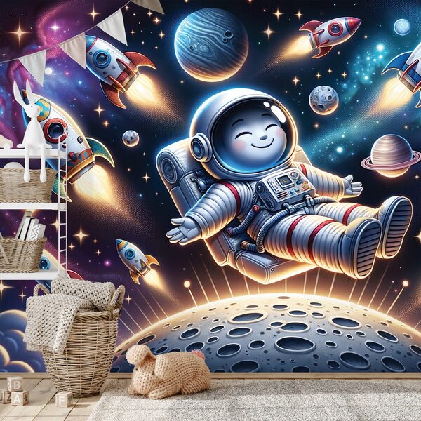 Fototapet astronaut vesel printre rachete