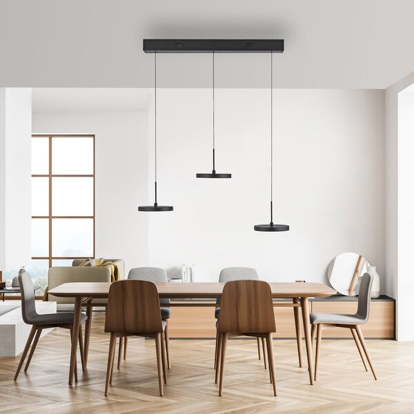JUST LIGHT. GmbH Lampă suspendată LED Plata, negru, 3 becuri, 3.000 K, reglabil, Negru, Camera de zi / sufragerie, Metal, Modern