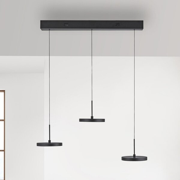 JUST LIGHT. GmbH Lampă suspendată LED Plata, negru, 3 becuri, 3.000 K, reglabil, Negru, Camera de zi / sufragerie, Metal, Modern