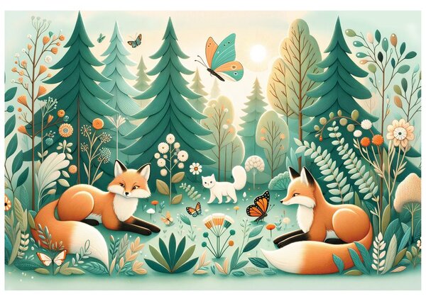 Tapet animale de pădure în culori pastelate