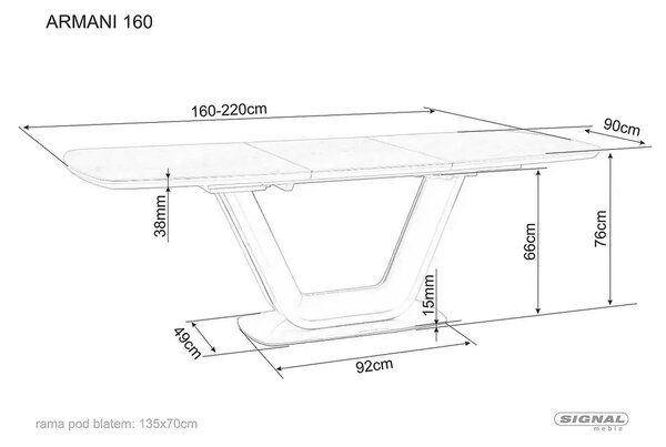 Masa ARMANI, gri cu efect de marmura, 160/220x90x76 cm