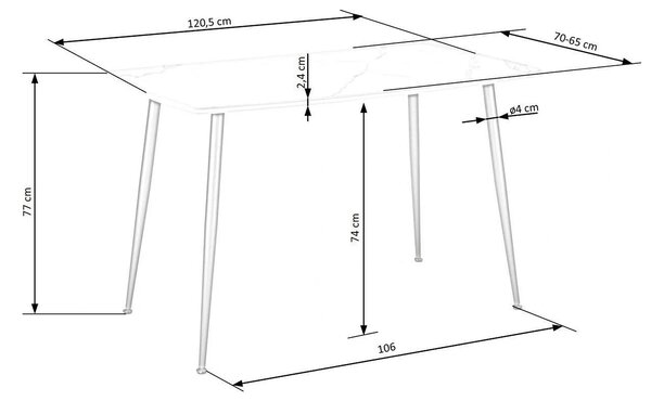 Masa MARCO, alb/negru, 120x70x77 cm