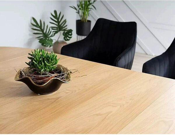 Masa DOMINGO, stejar natural/negru, PAL laminat, 100/250x100x76 cm