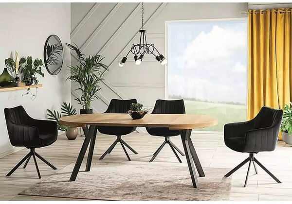 Masa DOMINGO, stejar natural/negru, PAL laminat, 100/250x100x76 cm
