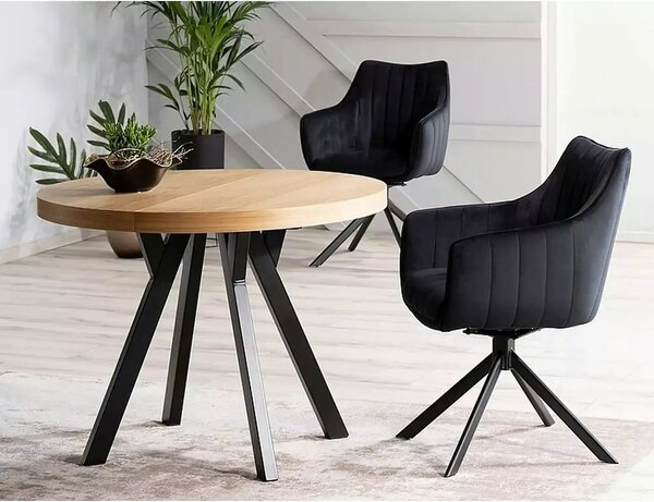 Masa DOMINGO, stejar natural/negru, PAL laminat, 100/250x100x76 cm