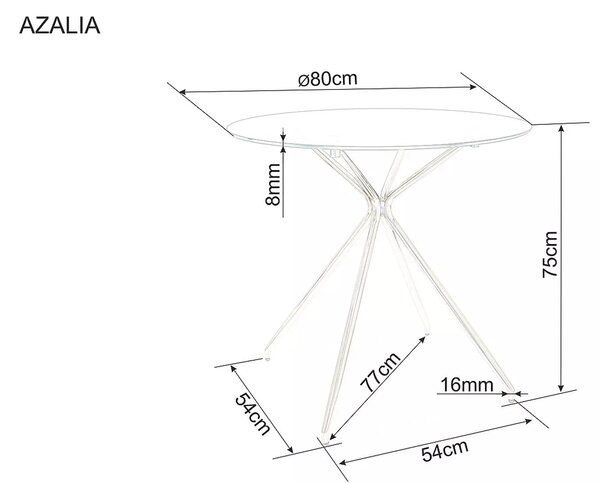 Masa AZALIA, transparent/auriu, sticla/metal, 80x80x75 cm