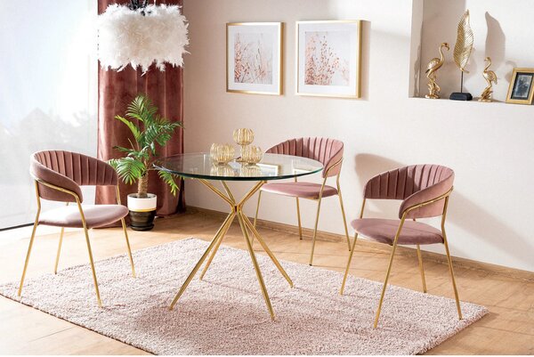 Masa AZALIA, transparent/auriu, sticla/metal, 80x80x75 cm