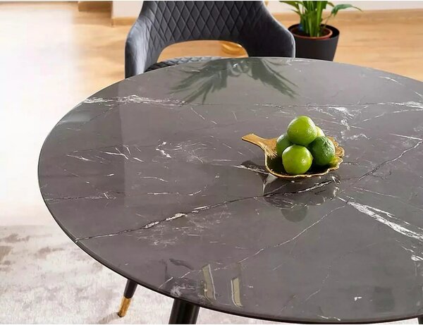 Masa CYRYL II, negru cu efect de marmura, 100x100x75 cm