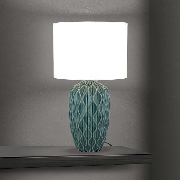 ORION Lampă de masă Tortuga, verde/alb, înălțime 49,5 cm, ceramică/lin, Alb, Camera de zi / sufragerie, Țesătură / Textil