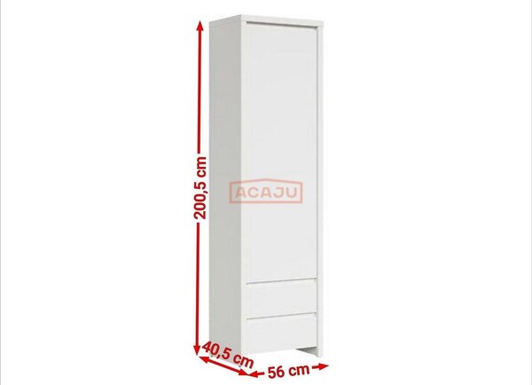 Dulap KASPIAN, alb, PAL, cu o usa si 2 rafturi, 56x41x201 cm
