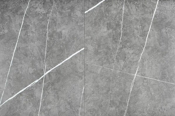 Masa eleganta living MUSCAT, gri cu efect marmura/auriu, 120/160x120x7