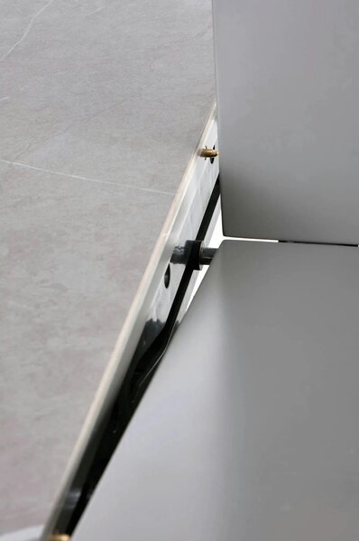 Masa eleganta living MUSCAT, gri cu efect marmura/auriu, 120/160x120x7