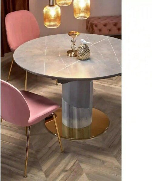 Masa eleganta living MUSCAT, gri cu efect marmura/auriu, 120/160x120x7