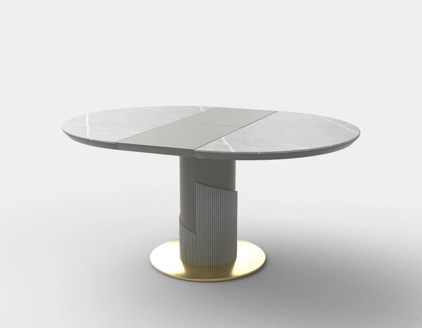 Masa eleganta living MUSCAT, gri cu efect marmura/auriu, 120/160x120x7